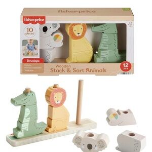 Fisher-Price Wooden Animal Stacker - Green, Yellow, White